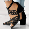Comelyy Mesh fish mouth shoes thick high heel hollow rhinestone sandals