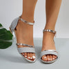 Comelyy Thick heel fashionable rhinestone one-piece buckle open toe mid heel