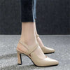 Comelyy Soft leather high heels women's 2023 summer new pointed all-match thick-heeled sandals